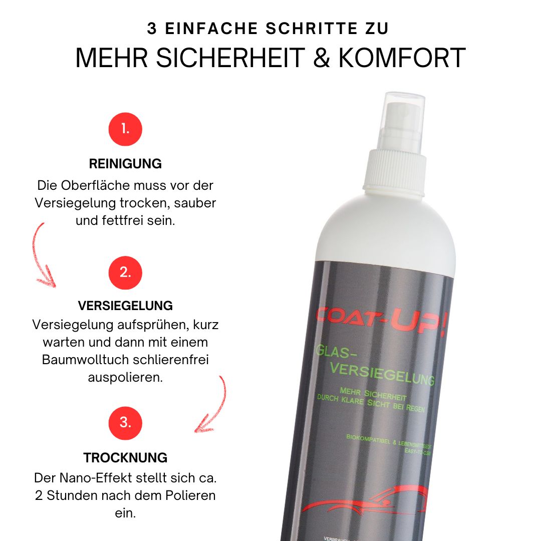 Anwendung Coat-Up Scheibenversiegelung mit Mikrofasertuch auf Autoscheibe