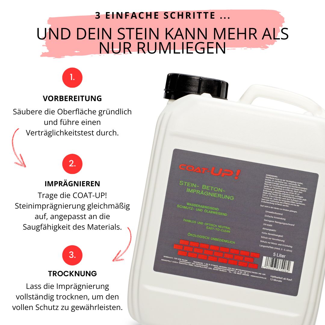 Anwendung Coat-Up Steinimprägnierung mit Drucksprüher auf Pflastersteinen