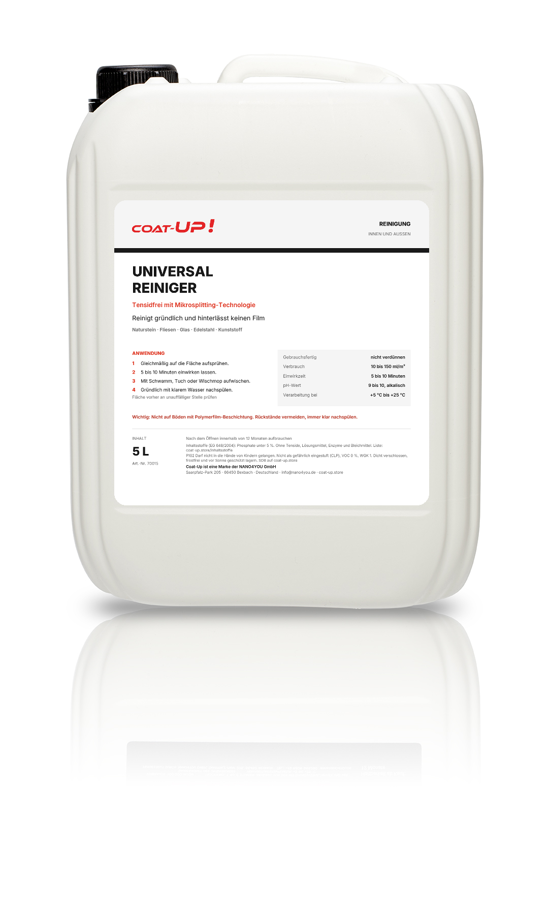 Coat-Up Universalreiniger tensidfrei im 5-Liter-Kanister, auch in 500 ml und 1 Liter erhältlich