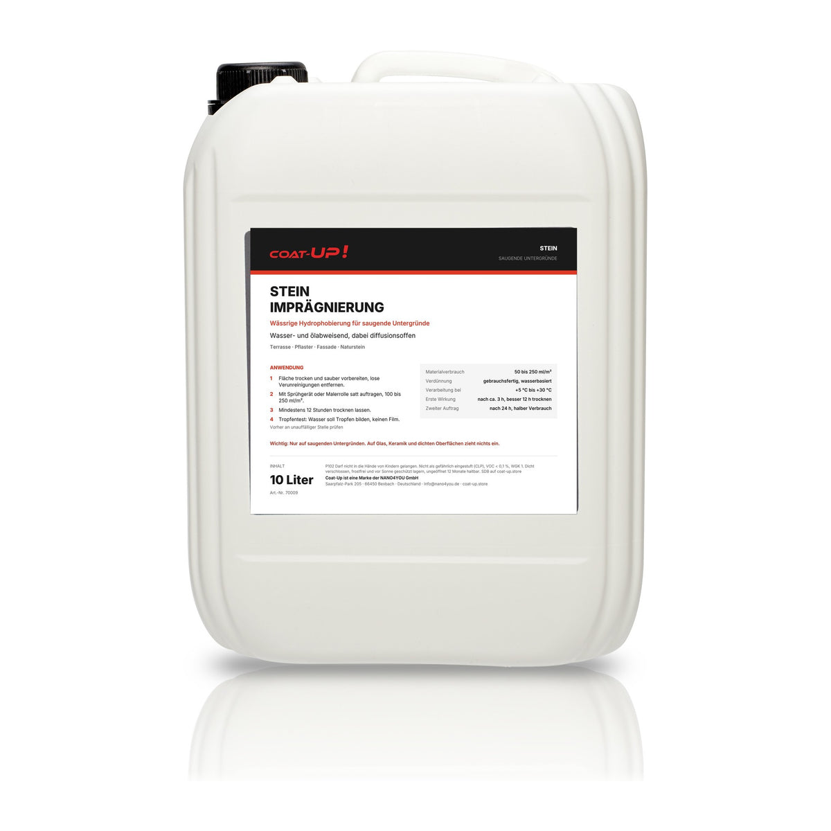 Coat-Up Steinimprägnierung 10 Liter Kanister für Klinkerfassaden und große Flächen